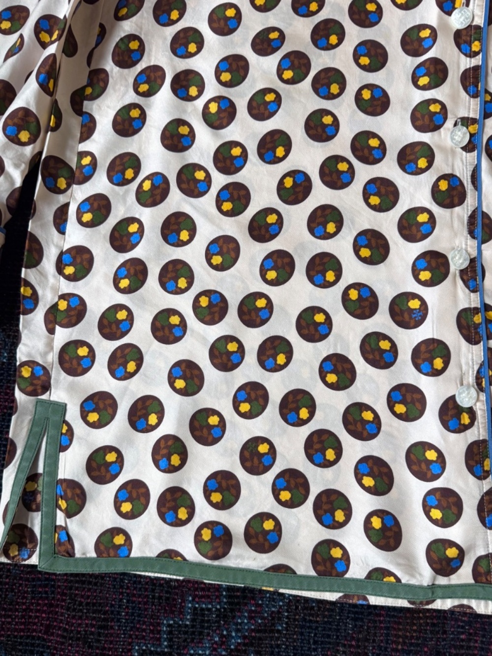 Tory Burch "Floral Dot" Silk Twill Button Down Shirt | Size M | Pajama-Inspired - Picture 4 of 9